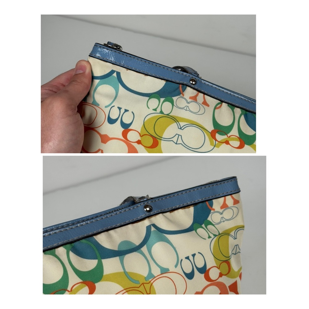 Coach Optic Signature Butterfly Leather Canvas Colorful Zip Tote Bag Purse Y2K - Picture 6 of 8